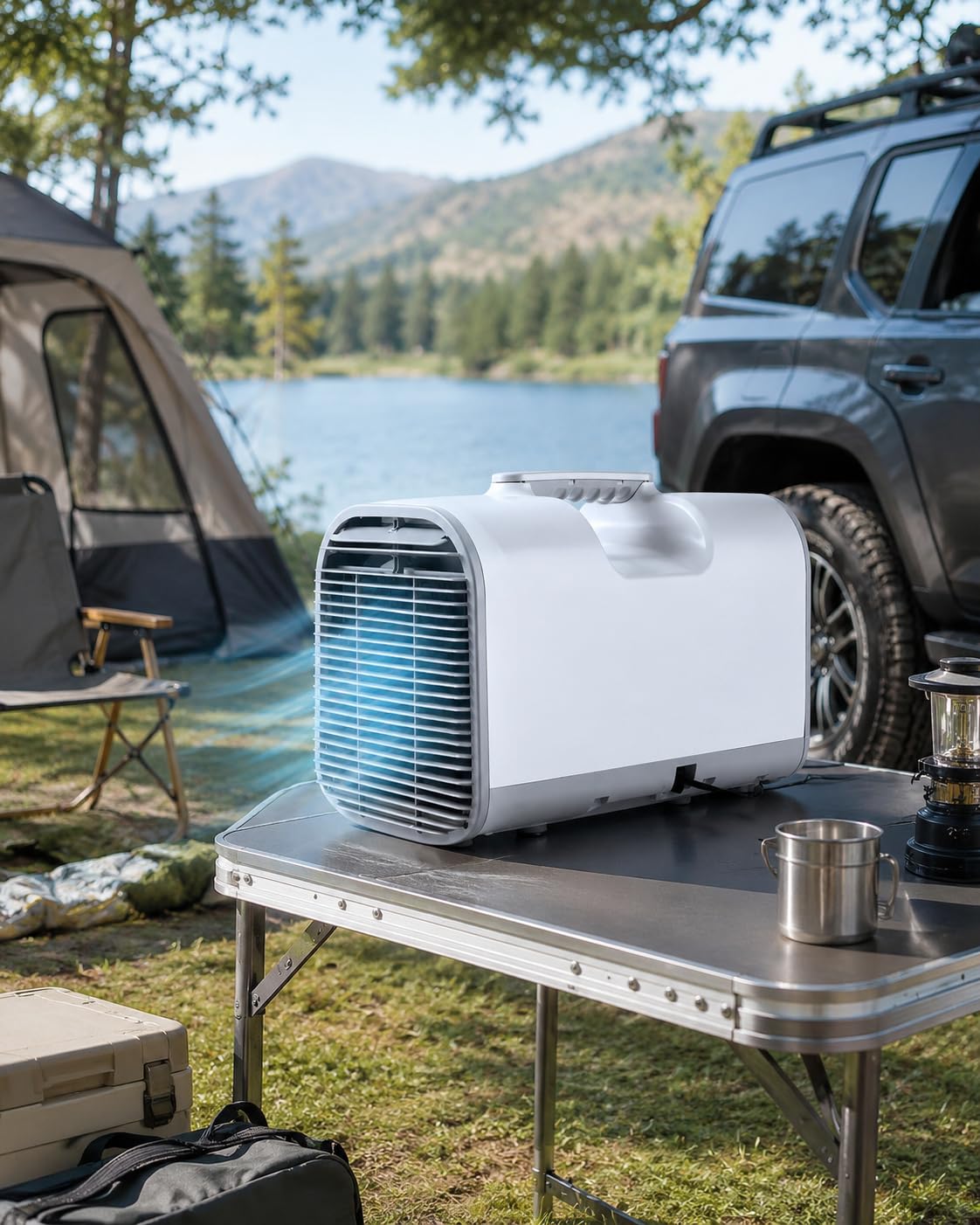 pedenencelia Portable Tent Air Conditioner, 4-in-1 Portable AC Unit with Cooling Fan Sleep Dehumidifier, Self-Evaporating Camping Air Conditioner, APP Voice Remote Control, 24H Timer