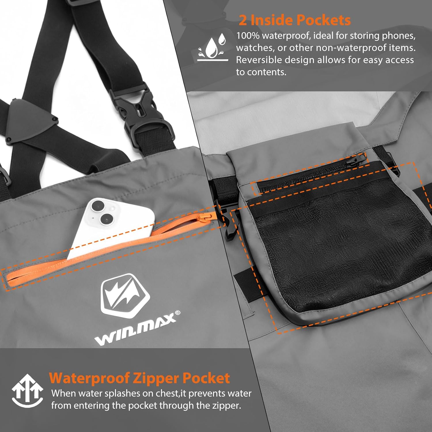 WIN.MAX Chest Fishing Waders for Men and Women, 3-Plyer Nylon Waterproof Lightweight Waders with 4mm Neoprene Stockingfoot