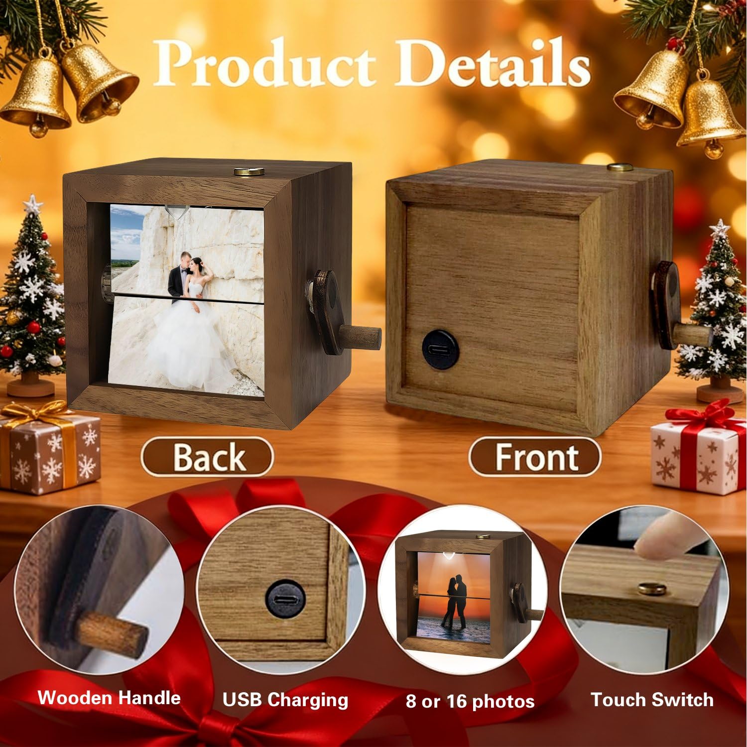 Caja de recuerdos cinematográfica creativa personalizada con luz, caja de memoria personalizada con manivela personalizada, caja de amor de aniversario personalizada hecha a mano