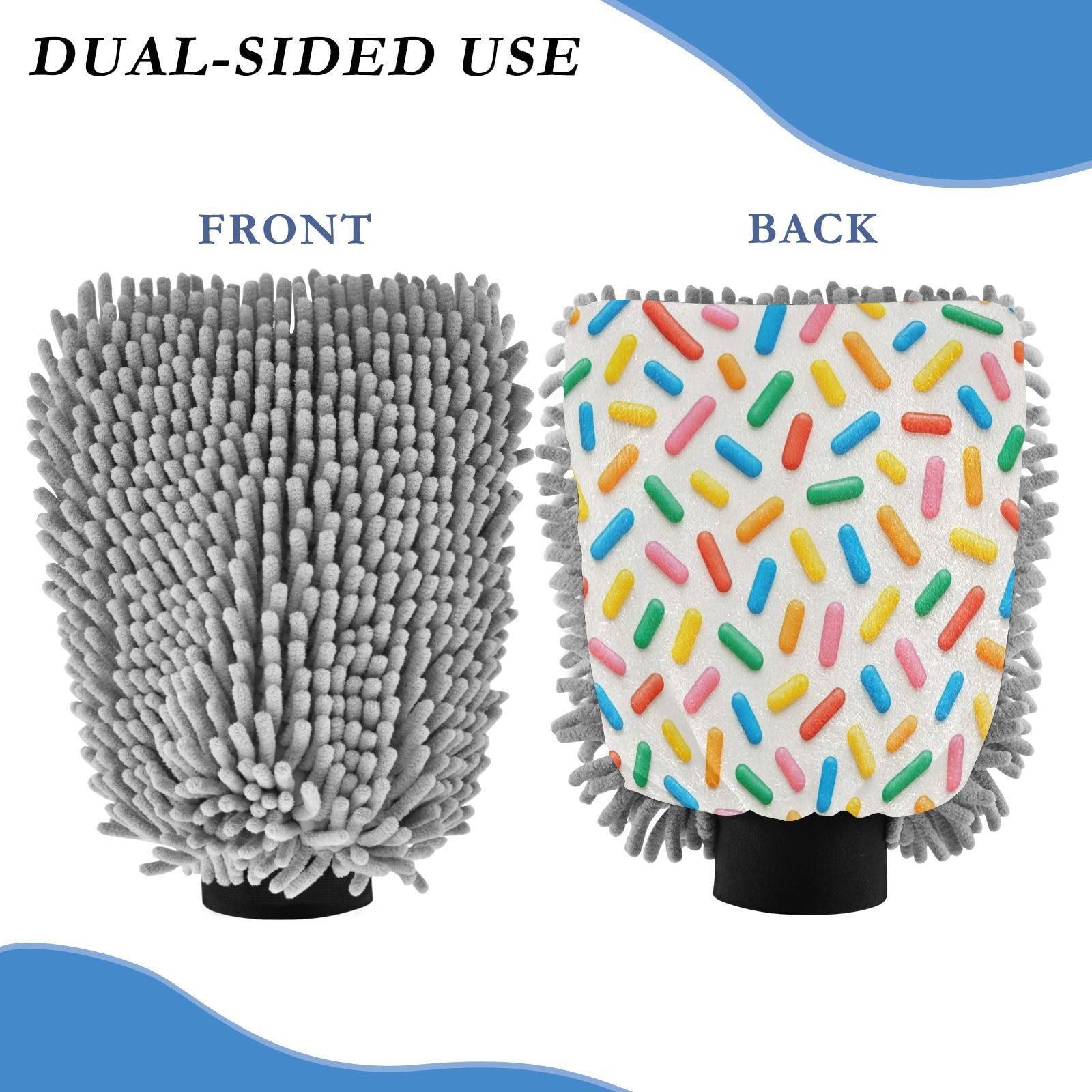 Kigai Colored Cream Ice Cream Car Wash Mitt Microfiber, 2Pcs Scratch Free Lint-Free, Premium Chenille Microfiber Mitt Car Wash Brush-M