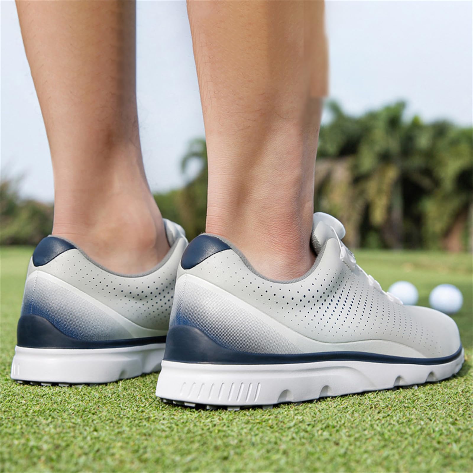 JiuQing Męskie buty golfowe skórzane wodoodporne bez kolców wygodne antypoślizgowe do golfa