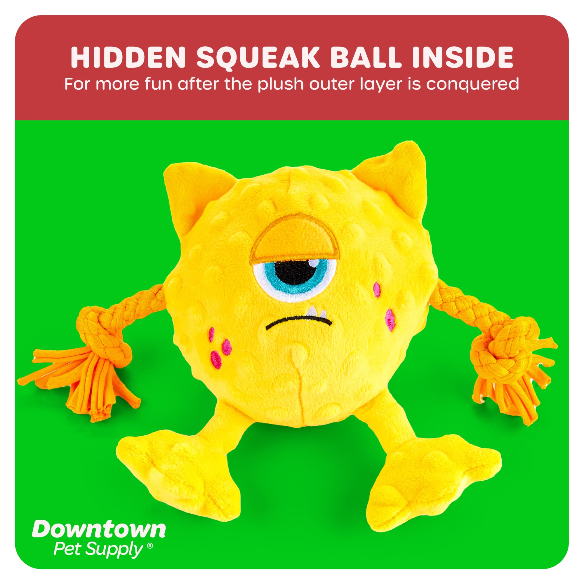 Downtown Pet Supply - Juguetes masticables de peluche con bola chirriante en el interior - Paquete de 3 - Juguetes duraderos para perros pequeños, medianos y grandes - Juguetes chirriantes para perros