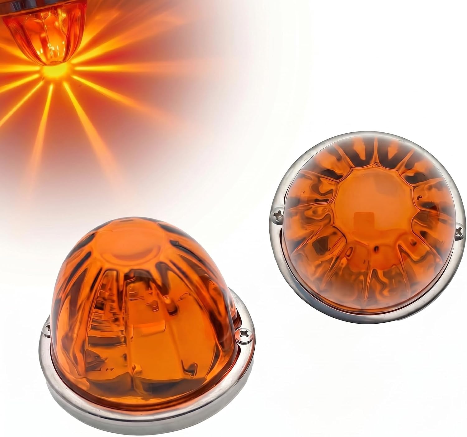 2Pcs Glass Watermelon LED Lights Clear Lens Side Marker Turn Signal Lights Tail Top Cap Roof Lights for Trailer Truck Semi-trailer Heavy-duty Truck Bus Van (2pcs amber)