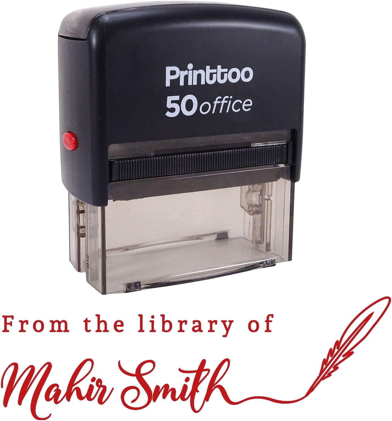Printtoo Personalized Red Self Inking Custom Teacher Library Stamp Custom Rubber Stamper-68 x 30 mm