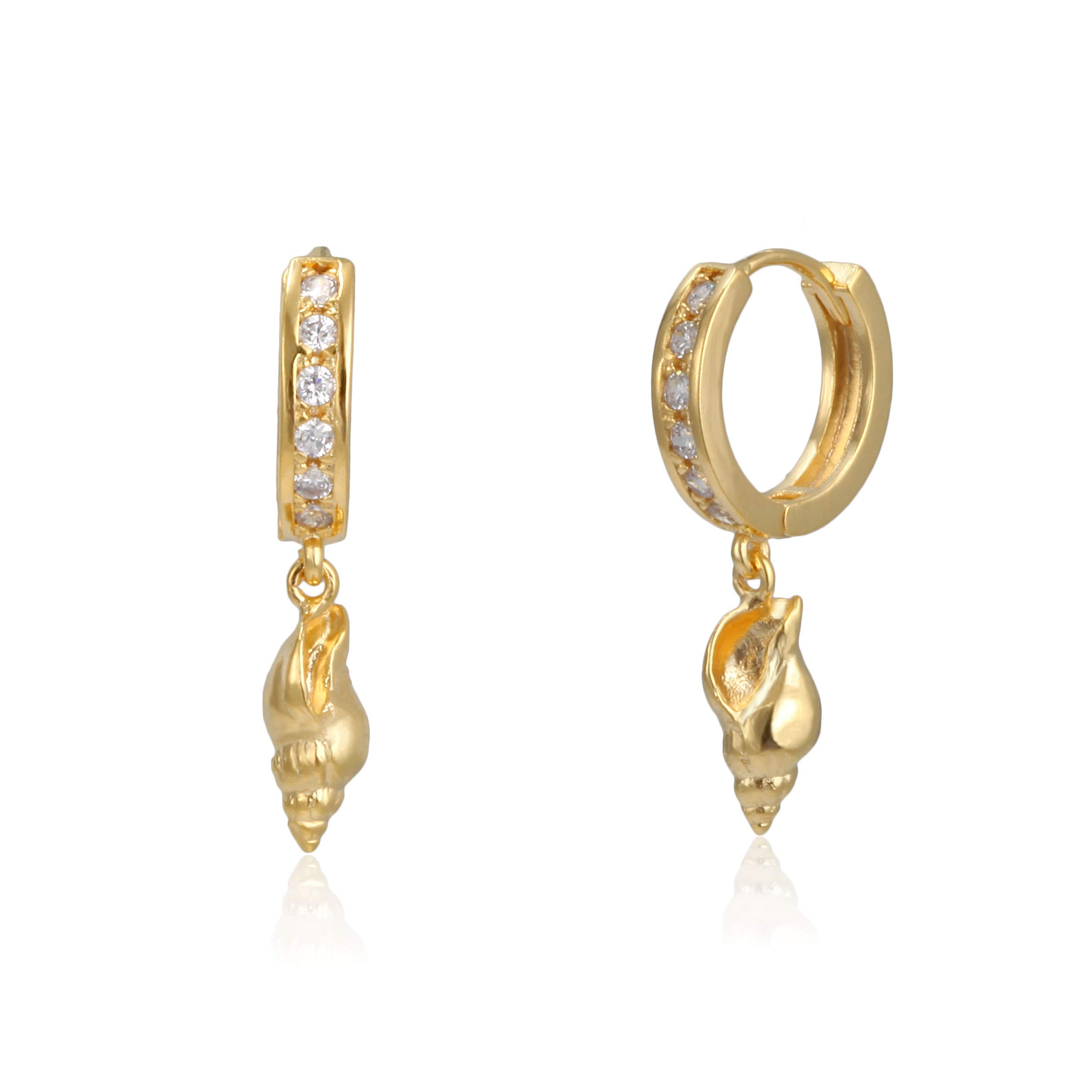 MUSTHAVE Huggie Hoop Earrings for women Girls 18K Gold Plated Star Lion Evil eye hamsa Star Moon Butterfly Shell Pearl Clip Spike Cone Lightning Bolt Cross Jewelry Gift