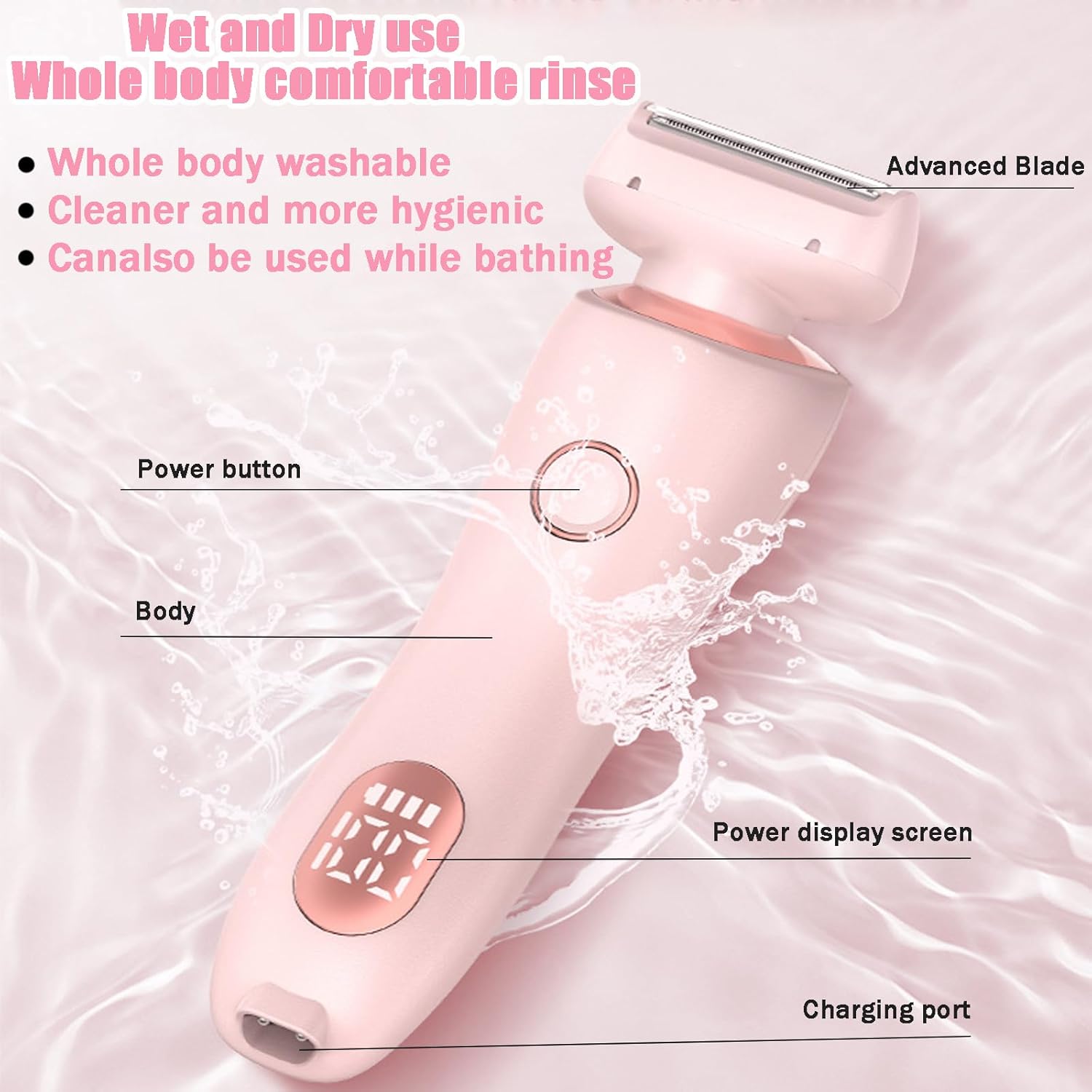 Livora Electric Shaver for Women,Bikini Trimmer for Women,2 in 1 Wet & Dry Painless Hair Removal with 2 Removable Heads,with Removable Head for Leg Arm Underarm Bikini Area,IPX7 Waterproof(Pink)