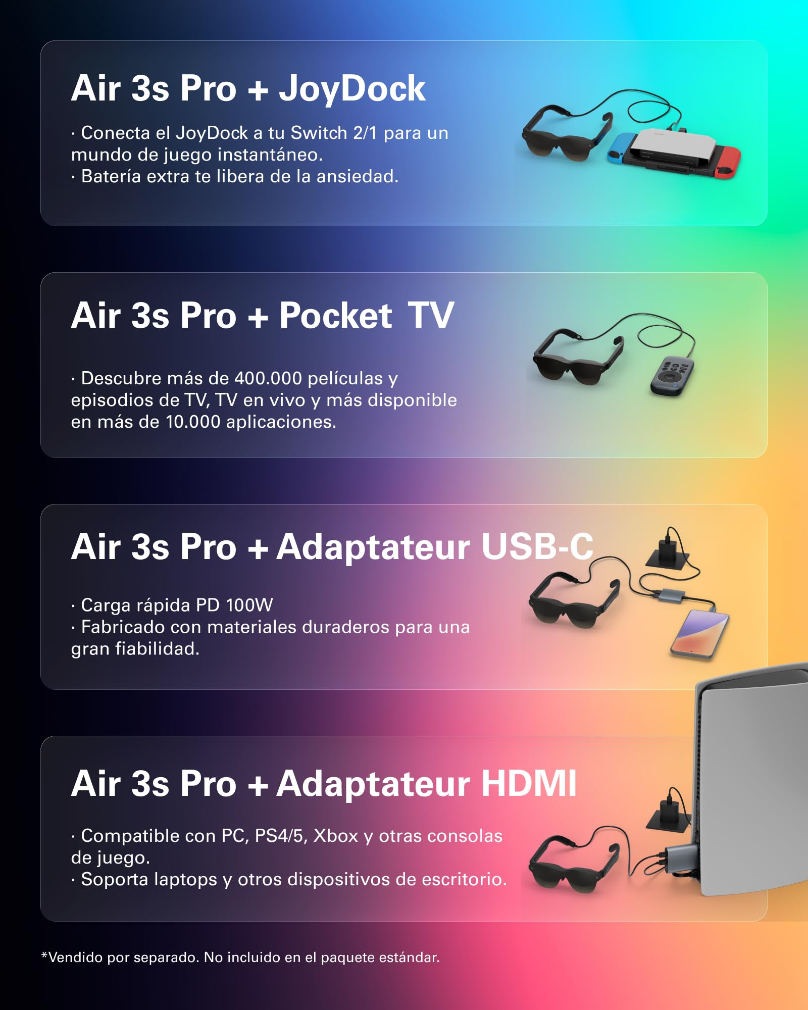 RayNeo Air 3s Pro Gafas AR/XR- Pantalla de Video 201'' 1200 Nits 120Hz HueView 2.0, Gafas de Juego Inteligentes para iPhone 17,16,15/Android/Mac 2/PS5/SteamDeck