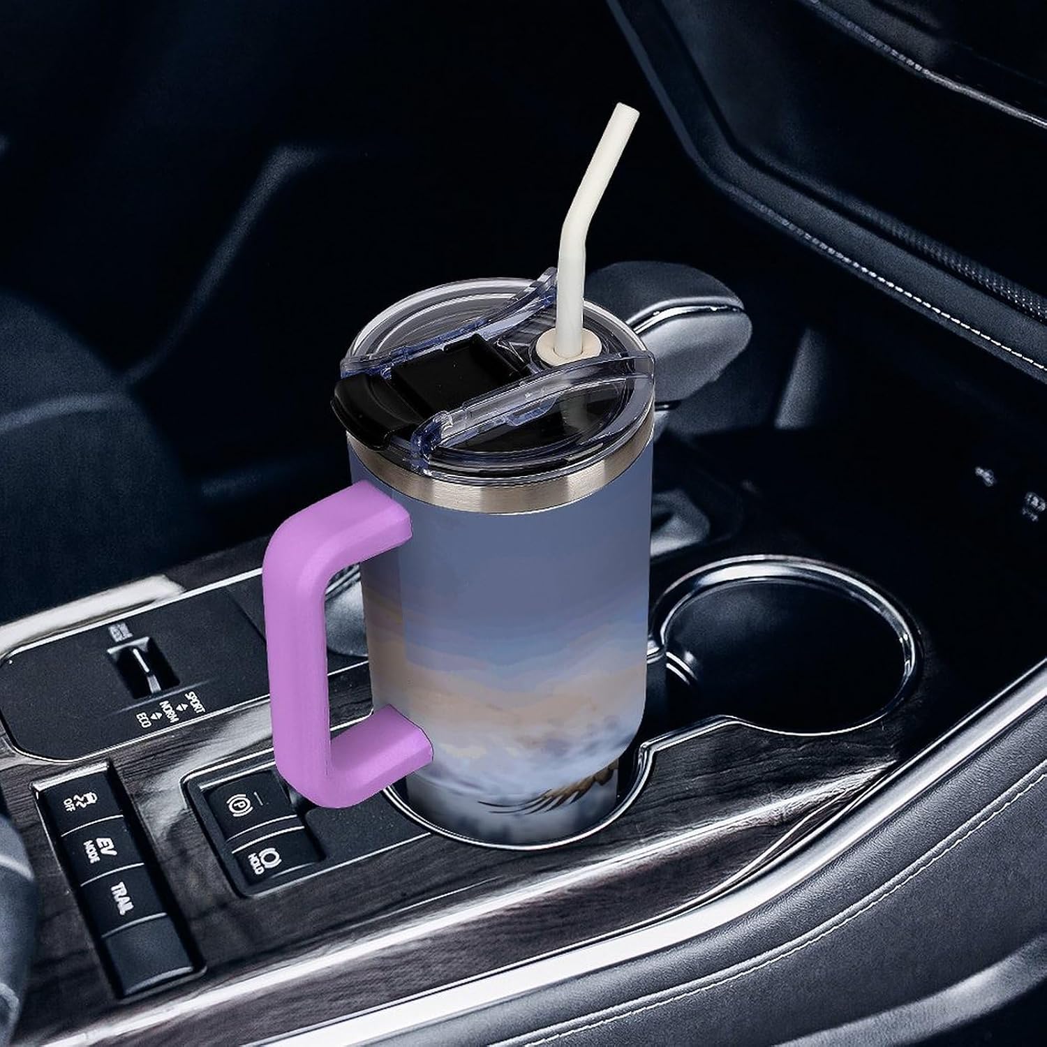 Bald Eagle Flying Tumbler Stainless Steel Large Car Cup with Handle&Straw Lid Portable Coffee Cup Leak-proof Water Bottle Insulated Vacuum Travel Mug for Home Outdoor 40oz
