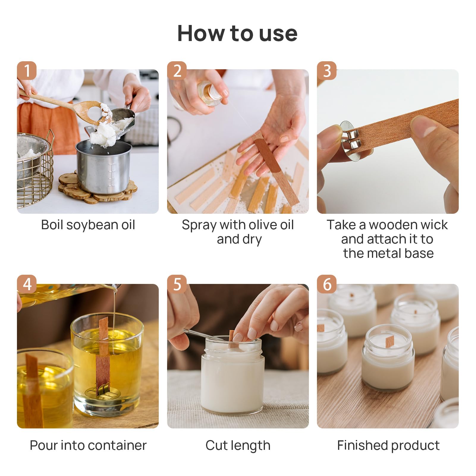Ketsicart Wood Candle Wicks, 33 Pcs Handcraft DIY Smokeless Wooden Candle Wicks Safe Eco Friendly With Base For DIY Candle Making