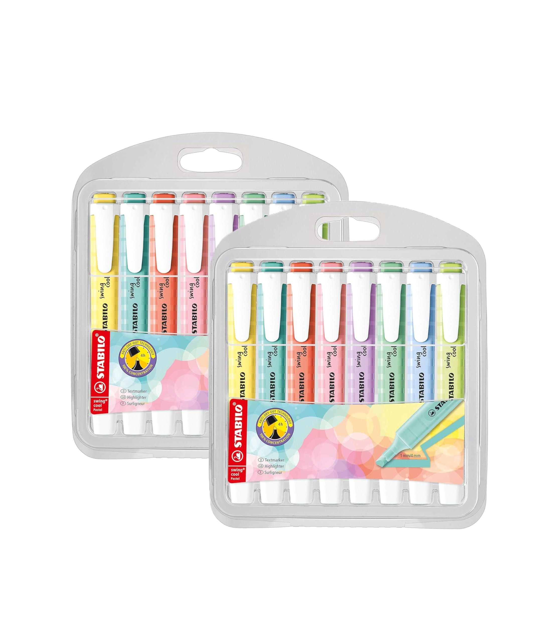 STABILO swing cool Pastel | 16er Pack Textmarker | Pastell Highlighter mit Clip | rutschfeste Oberfläche | Keilspitze 1–4 mm | ideal für Schule, Studium & Büro