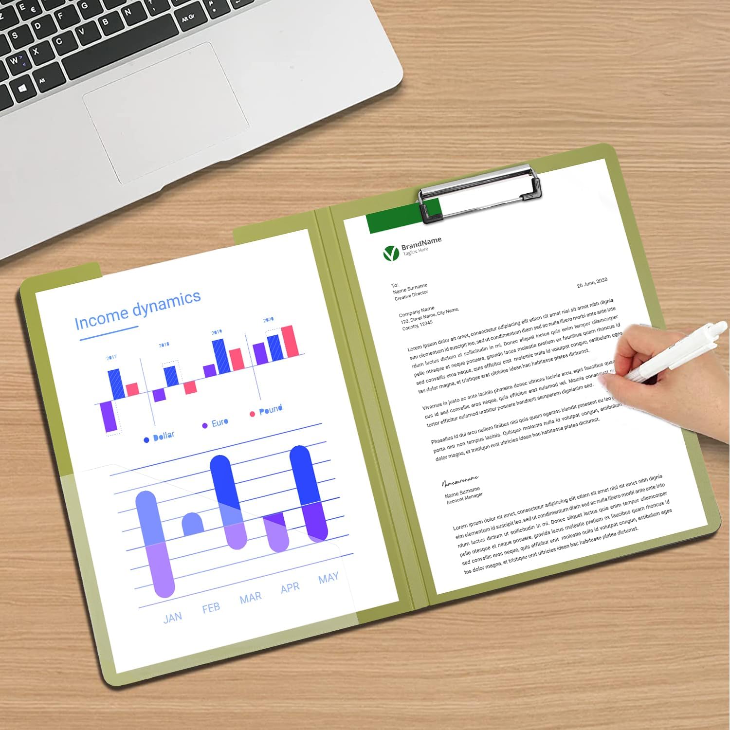 Foldable Clipboard, 5 Pack A4 Clipboard Folder with Pocket, File Cover Office Folder Clipboards, 360 Degree Foldable Binder Clipboards for Office, School or Medical Field, Green