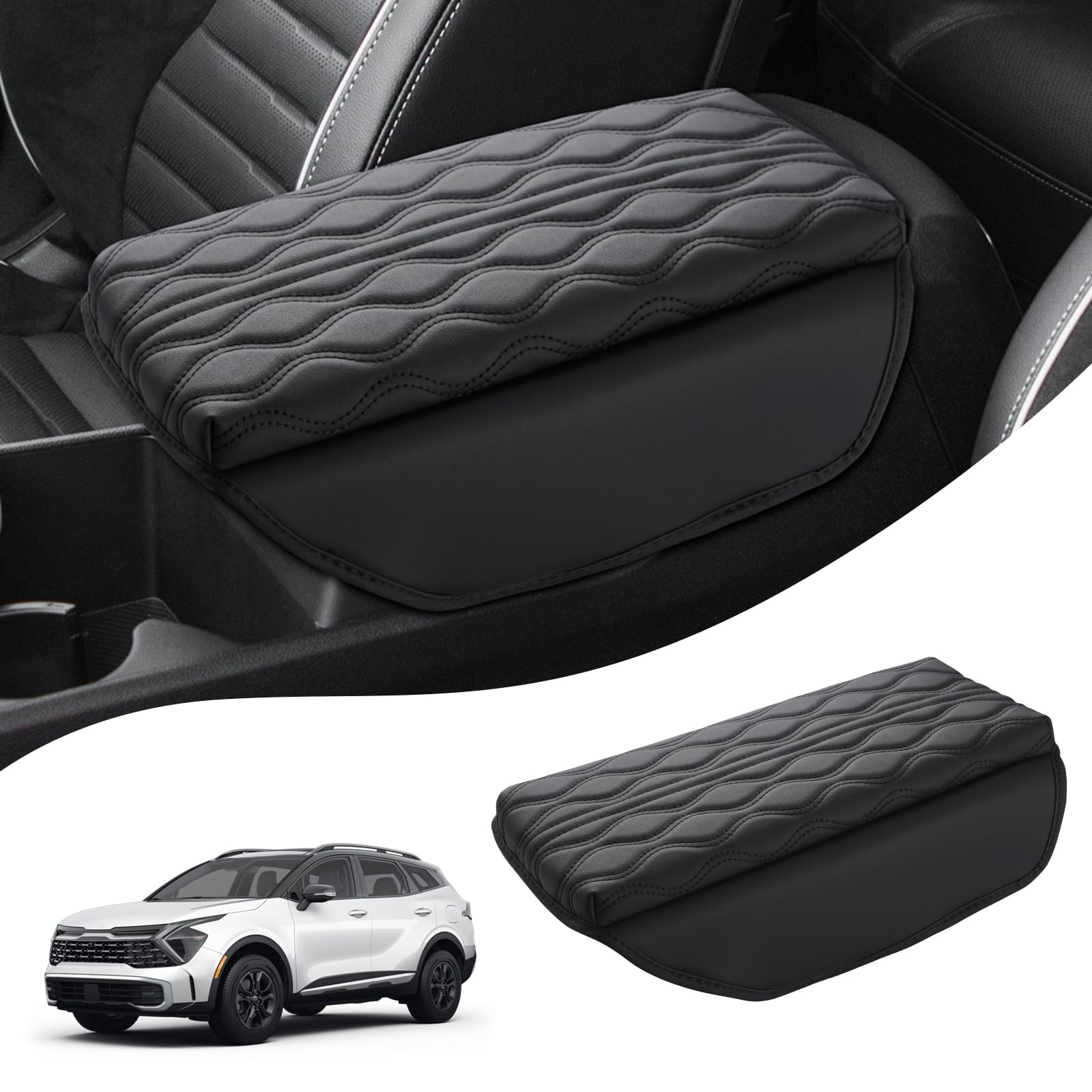 Autorder Center Console Cover for Kia Sportage 2023-2026 Accessories Armrest Cushion Cover Nappa Leather Middle Console Covers Sportage Console Cushion Pad Anti-Scratch