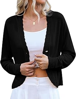 Women's Crochet Cropped Cardigan Lightweight Long Sleeve Shrug Knit Bolero Button Down Sweater - Buy now