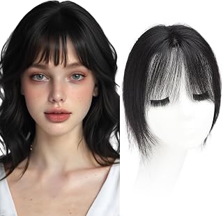 viviaBella 10inch Clip in Human Hair Toppers With Bangs, Natural Black