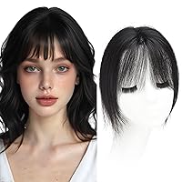 Vista 1 de viviaBella Toppers de cabello humano con clip de 10 pulgadas con flequillo, negro natural