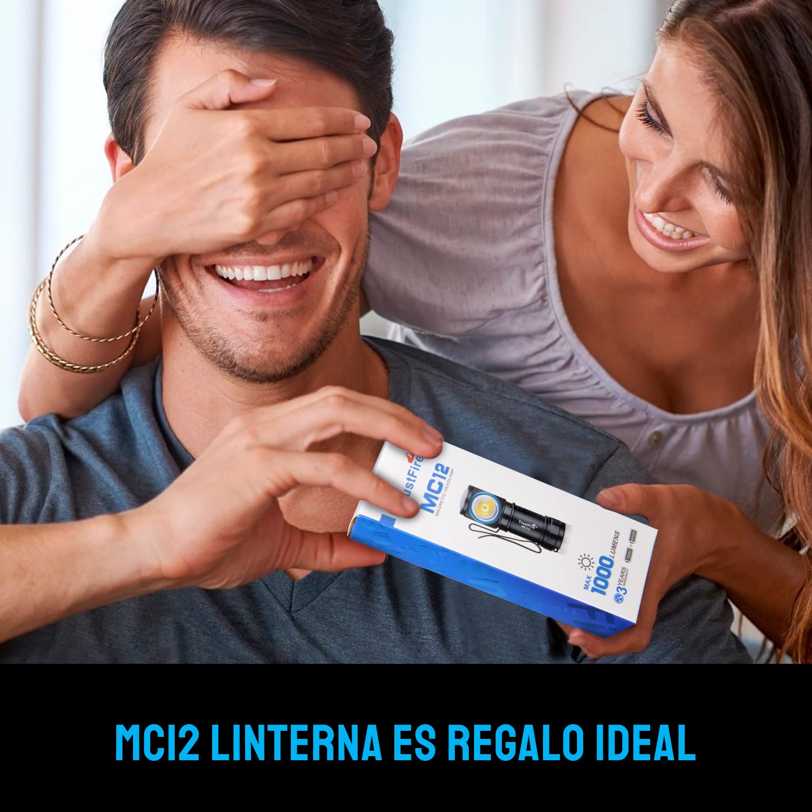 TrustFire MC12 Linterna frontal LED linterna recargable de 1000 lúmenes ajustable de 180 °, Cable de carga USB magnético para acampar al aire libre Senderismo Correr
