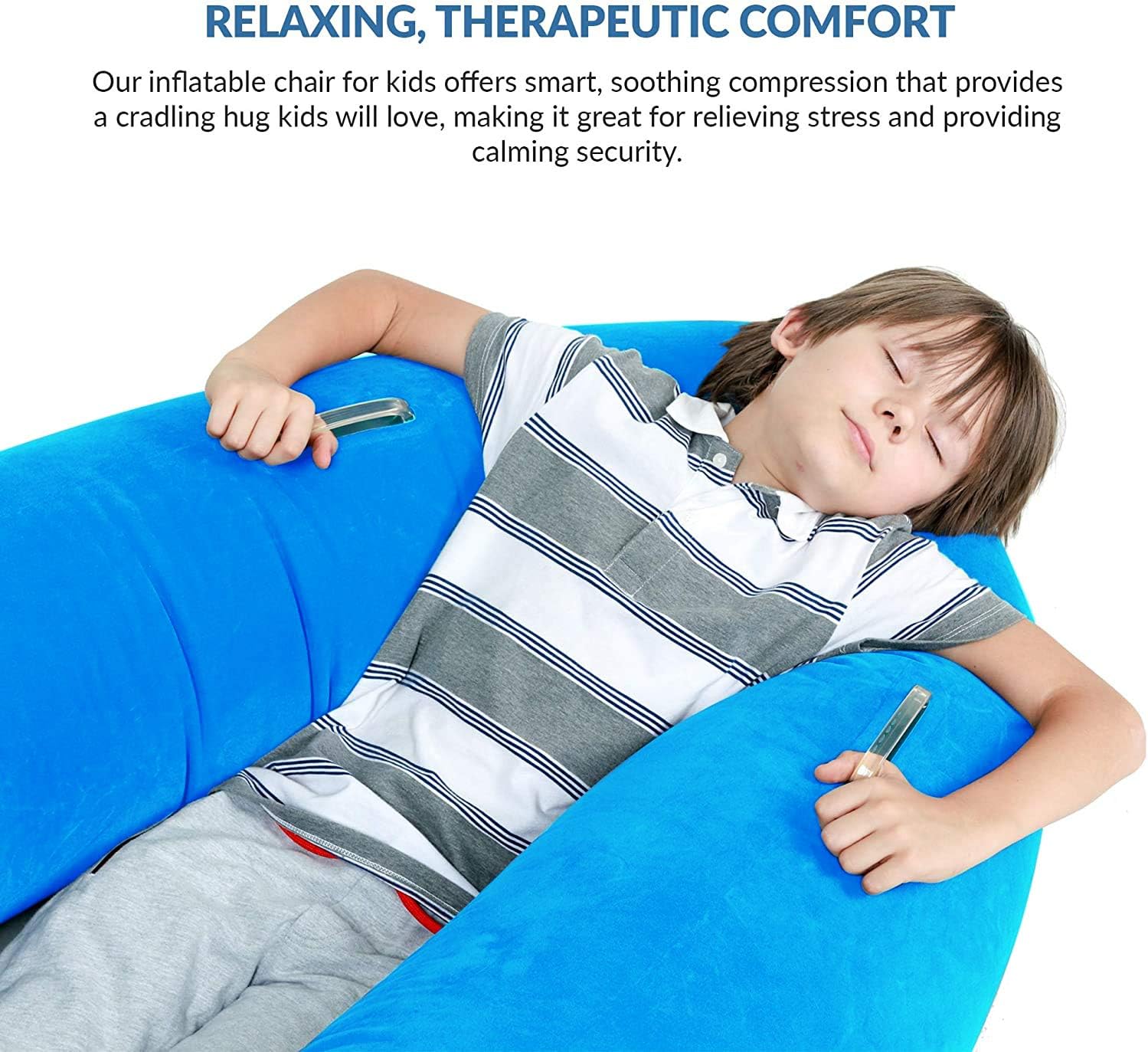 70% оƒƒ Evеrуthіng Special Supplies Inflatable Compression Boat Lounger for Kids, Sensory Needs Therapy and Reading Lounger, Air Pump and Repair Kit - Aqua