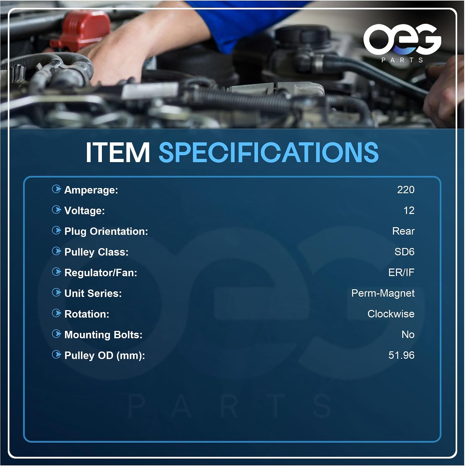 OEG Parts New 220AMP Alternator Compatible With RAM Pro Master 1500 2500 3500 3.6L 2022 2023, Compatible With Chrysler Voyager 3.6L 2020, Pacifica 3.6L 2017-20 TN421000-7191 56029733AB 4210007191