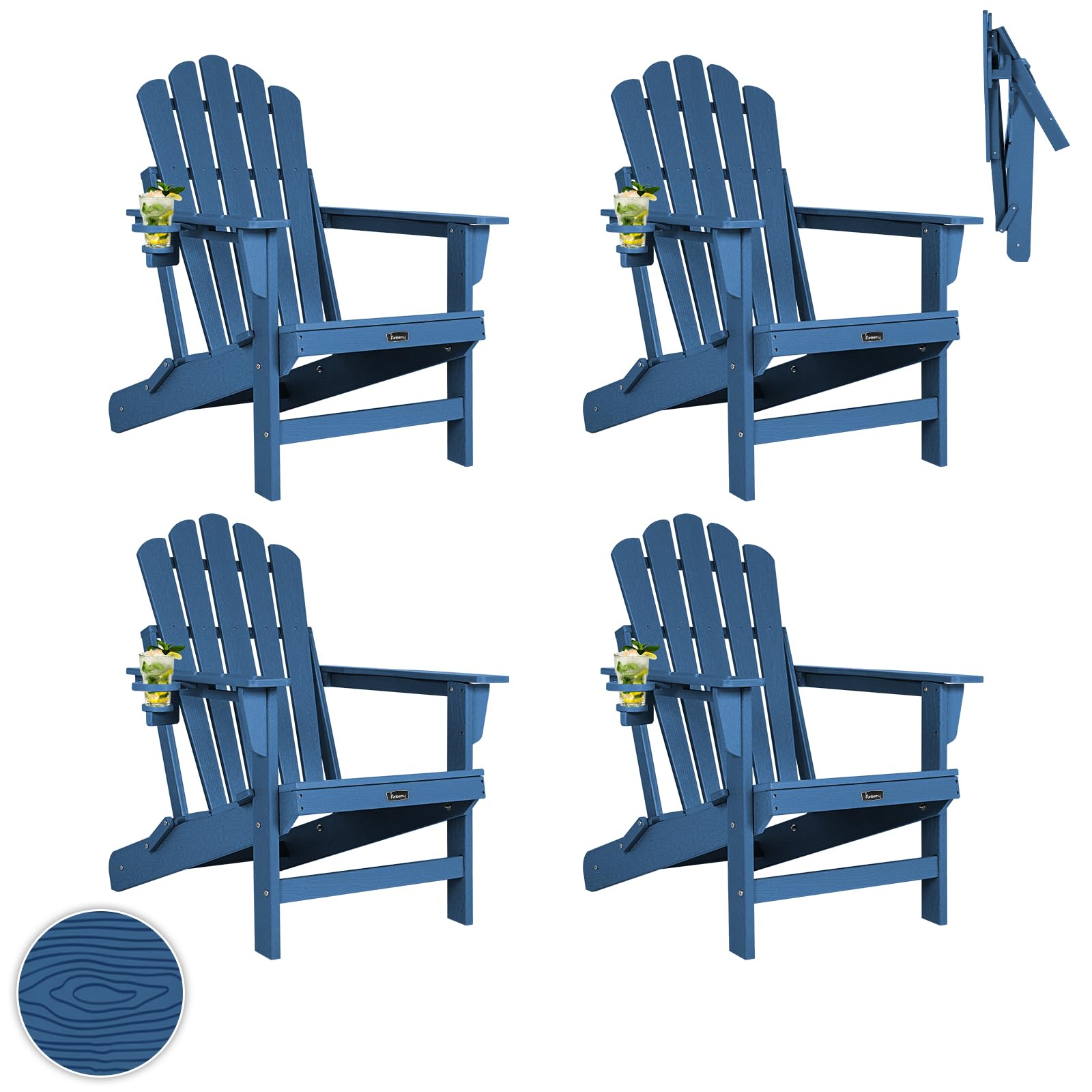 FUNBERRY Oversized Folding Adirondack Chair Set of 4, Fire Pit Chair 400LBS