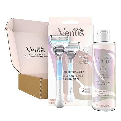 Miniatura 13 de Gillette Venus Juego de afeitado para cabello y piel púbica, maquinilla de afeitar para mujer, 1 mango + 2 recambios de cuchilla + limpiador 2 en 1,