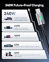 Vista 3 de INIU Cable USB C a USB C, cable de carga rápida tipo C de 240 W, cable trenzado USBC para iPhone 17, Samsung S25, portátil, MacBook, Switch, Negro
