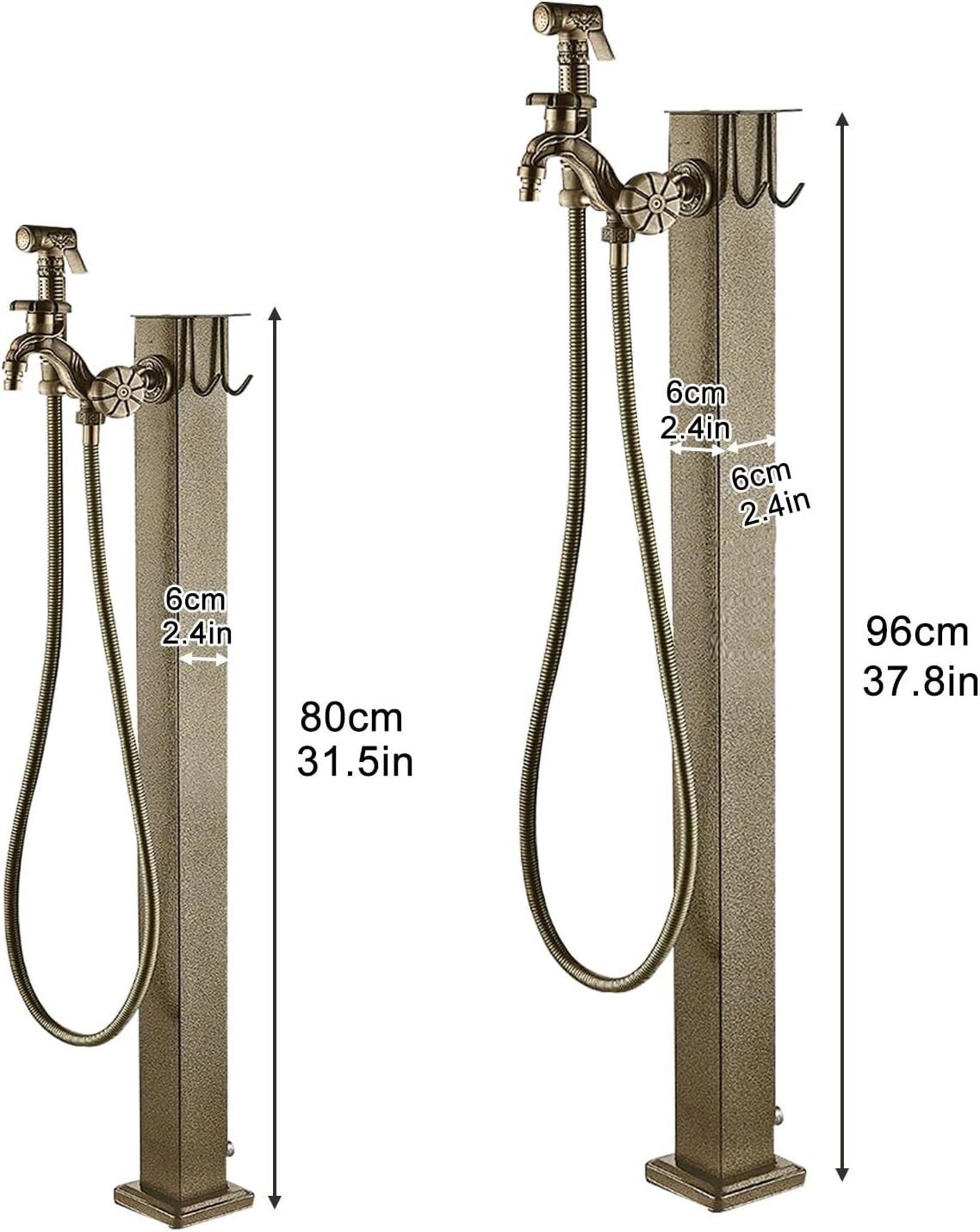 Freestanding Garden Water Column with Hose Bracket - Retro Outdoor Faucet, Anti-Freeze Hydrant for Garden Irrigation & Car Wash, 32in Tall Water Pipe (80cm)