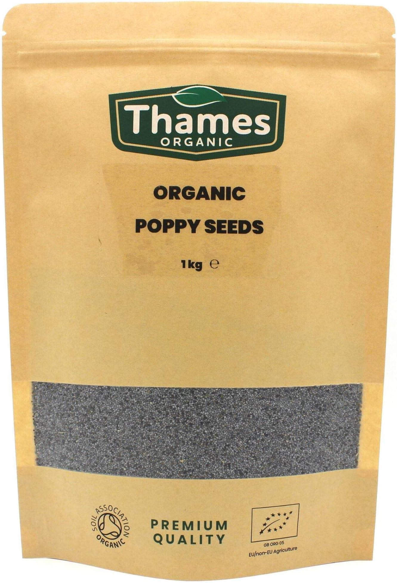 Organic Poppy Seeds - Nutritious & Flavorful Seeds - No Additives, No Preservatives - Raw, Vegan, Non-GMO - Great for Baking, Cooking, and Sprinkling - Thames Organic 1 kgSoil AssociationSoil AssociationSoil Association