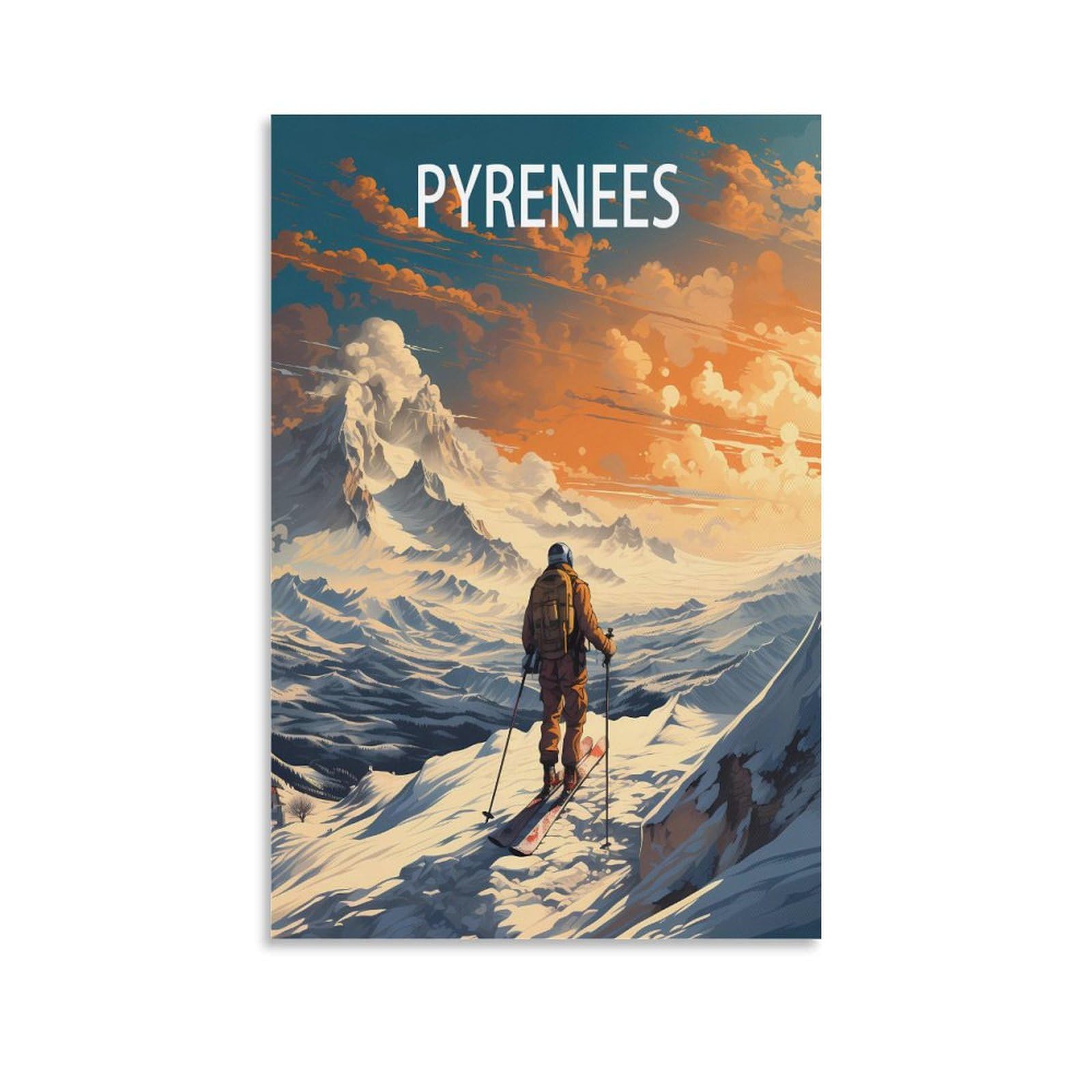 PuPLuM Pyrenees Ski Vintage Travel Poster Landscape 08x12inch(20x30cm) Canvas Wall Art Posters for Living Room Decor Paintings for Home Decor