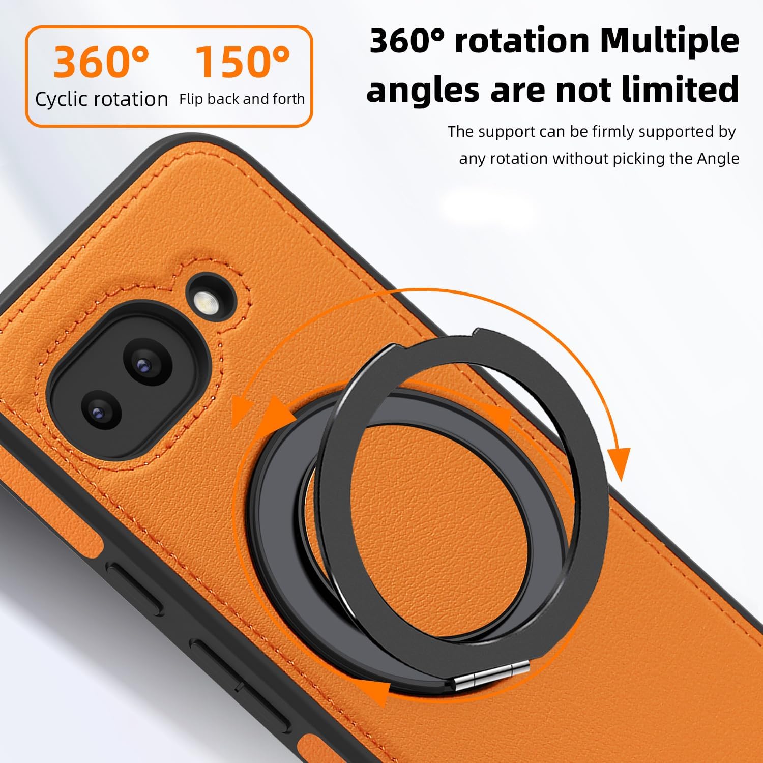 Magnetic for Google Pixel 8 Leather Case with Ring Holder, [Compatible with MagSafe][Military Drop Protection] Reliable Lens & Screen Protection Slim Scratch-Resistant Case, Orange