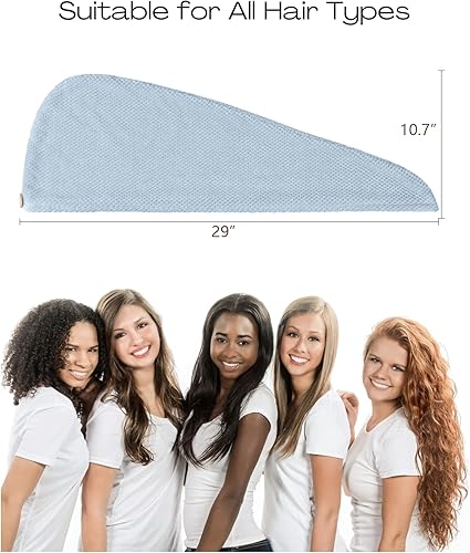 Miniatura 9 de ROLSHOL Paquete de 4 toallas de microfibra extra grandes para mujer, súper absorbentes y de secado rápido, con botón, turbantes de pelo para cabello