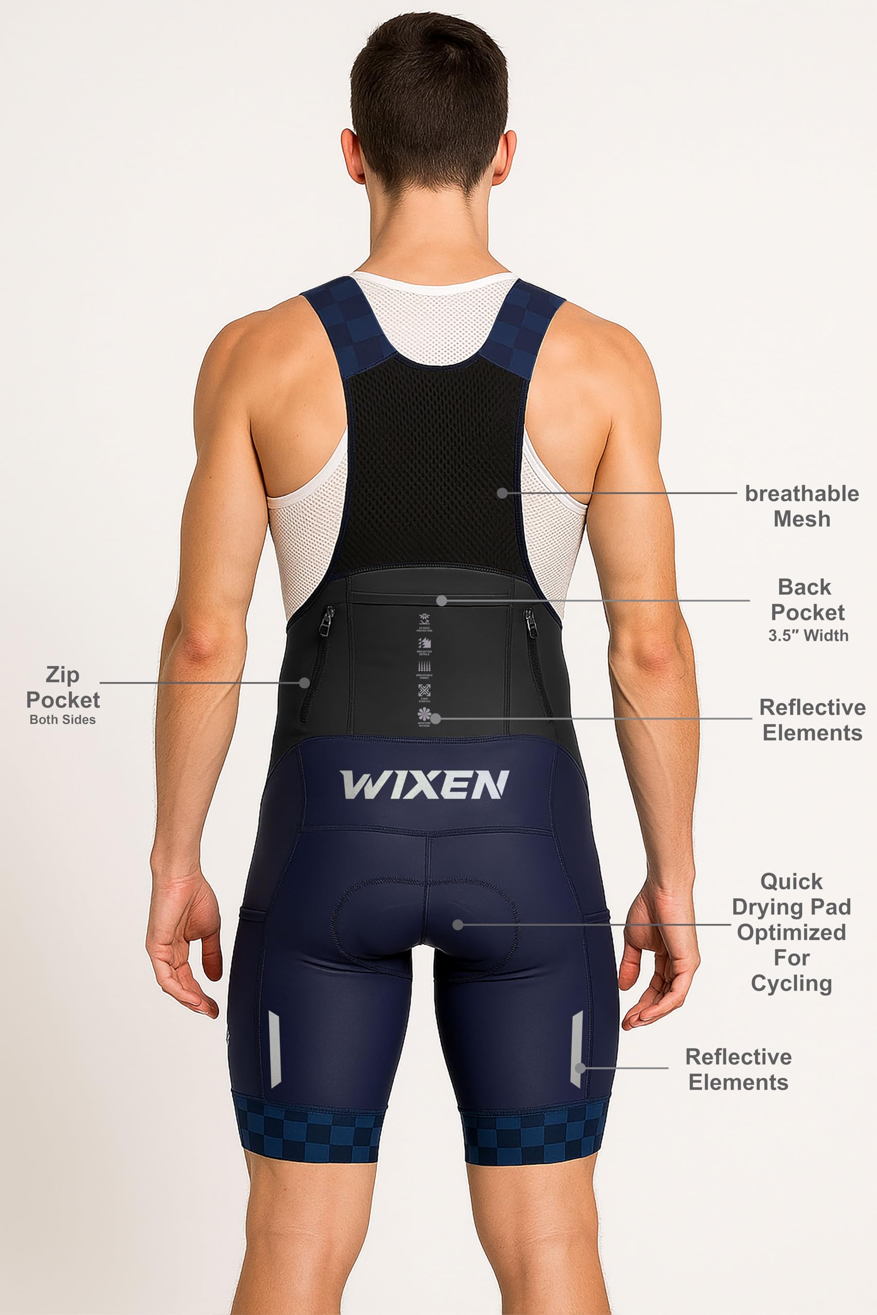 Wixen 4D Gel Gepolsterte Radlerhose für Herren - Aero Fit Kompression Fahrrad Lätzchen mit Chamois Polsterung, Anti-Rutsch-Greifer