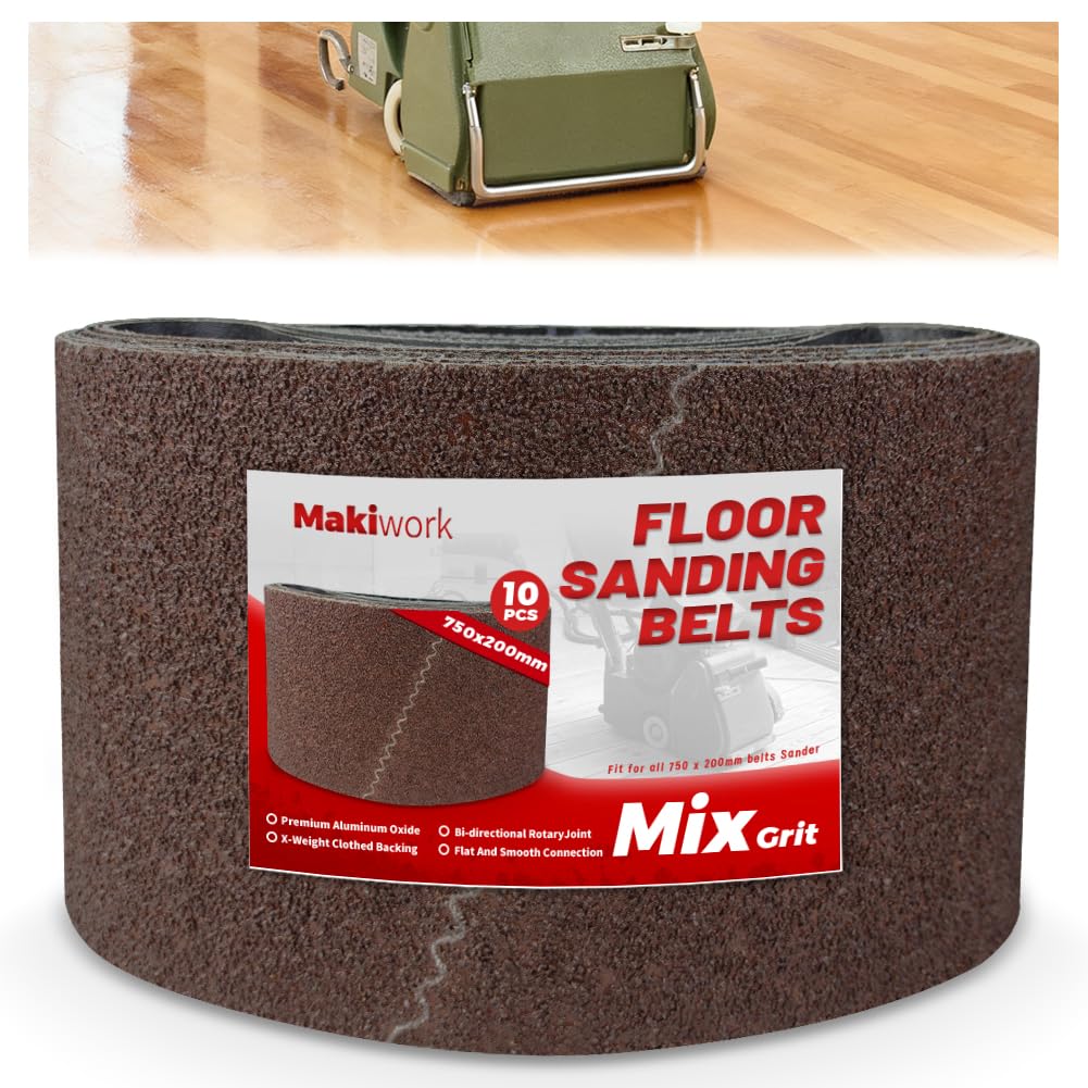 Lot de 10 bandes abrasives 750 x 200 mm, K24/40/60/80/120 en oxyde d'aluminium pour ponceuse de parquet - Compatible avec Bona Scorpion & Lagler Hummel, abrasif professionnel pour bois dur et