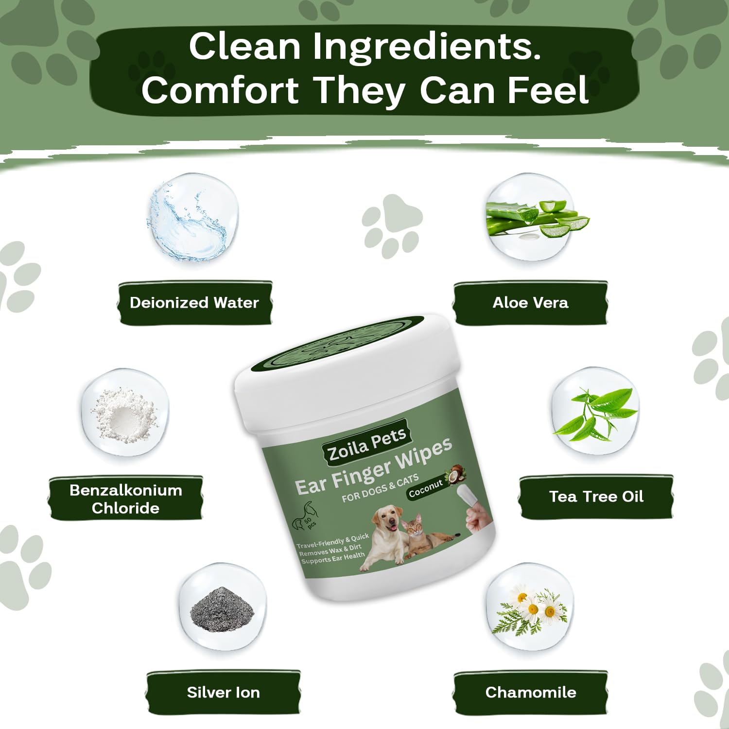 Dog Ear Wipes & Cat Ear Cleaner – Ear Wipes for Dogs, Cat Ear Wipes, Gentle Dog Ear Cleaning Wipes Remove Wax, Dirt & Odor, No-Rinse Ear Care (Coconut) - image 4
