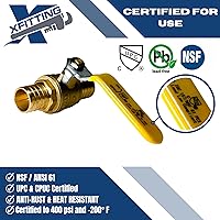 Vista 6 de XFITTING Paquete de 10 válvulas de bola Pex Barb de 1 pulgada, mango amarillo, válvula de bola Pex de puerto completo, latón