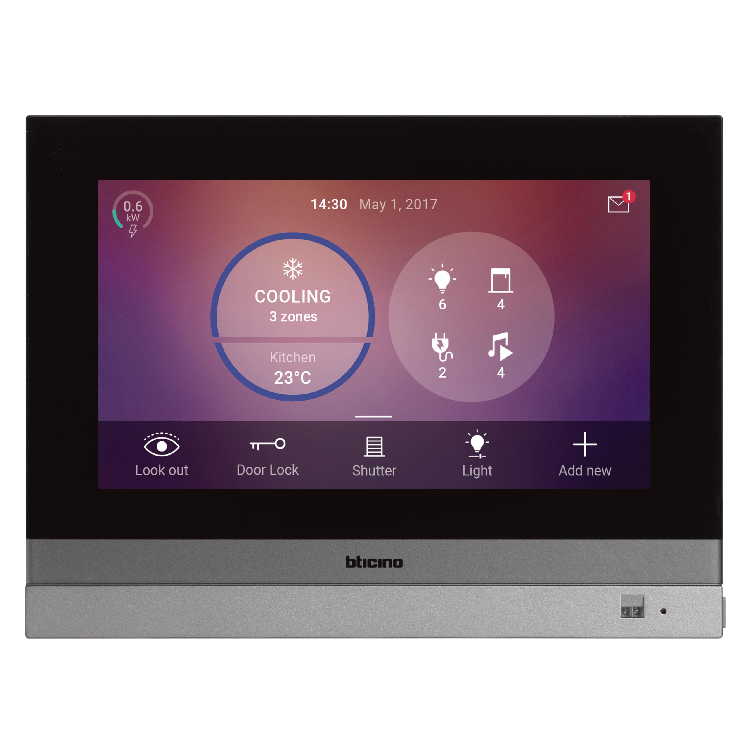 Domowa stacja wideo o przekątnej 17,78 cm (7"), z ekranem dotykowym, centrala MyHOME z łącznością Wi-Fi/LAN i smartfonem