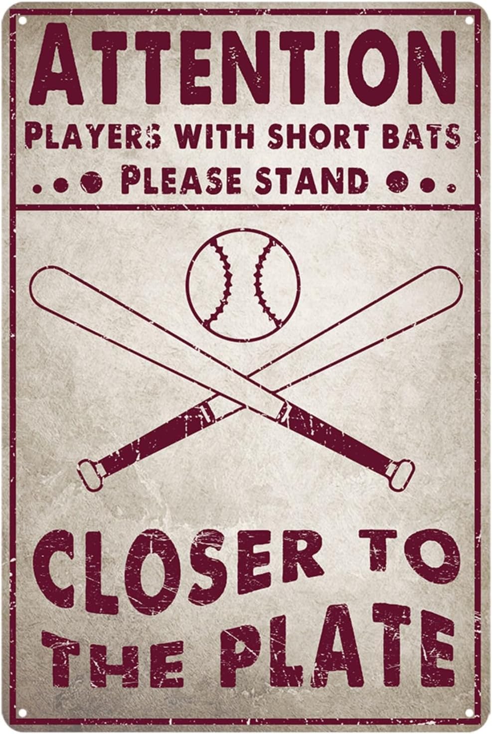 SMAZDFXX Funny Metal Tin Sign Players With Short Bats Please Stand Closer To The Plate Signs Man Cave Baseball Sports Themed Art Poster Home Bar Bathroom Man Cave Decor Accessories 5.5"x8"