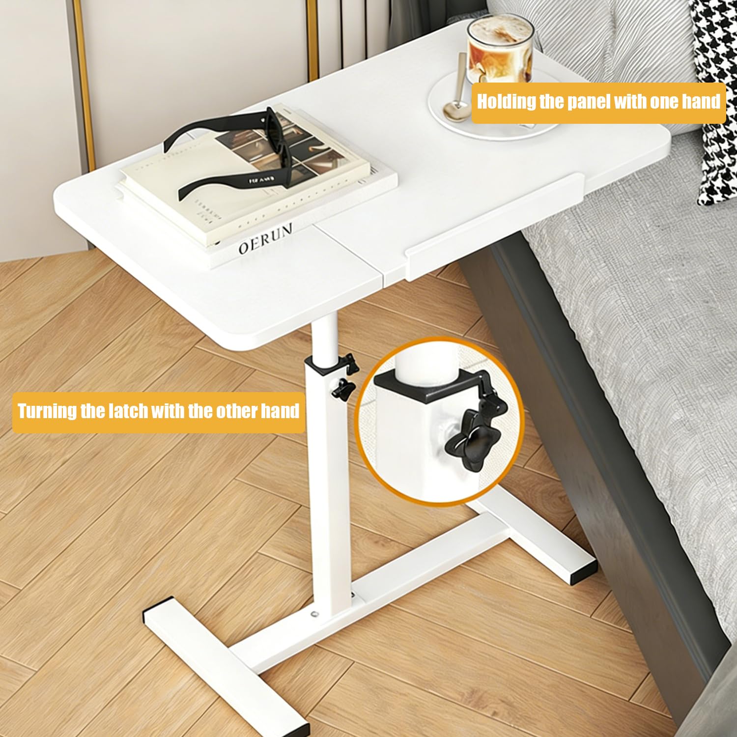 Tavolino Servitore Letto,Tavolo Per Letto Regolabile Con Ruote Nascoste, 60x40 Cm, Adatto Per Scrivania, Divano o Letto, Supporto Per Laptop Con Altezza e Angolo Regolabili, Bianco