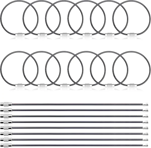 ManTangSun 12 Pack Keychain Flexible Rubber Key Ring Luggage Tag Cable Loops Stainless Steel Wire Rings for Car Keys Chains Tag Keyring (6 inch, Black)