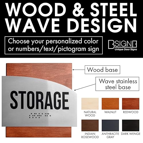 Miniatura 2 de Bsign Apartment Door Numbers - Room Number Sign with ADA Compliant Braille - Steel & Wood Door Sign, Personalized House Number Sign for Office,