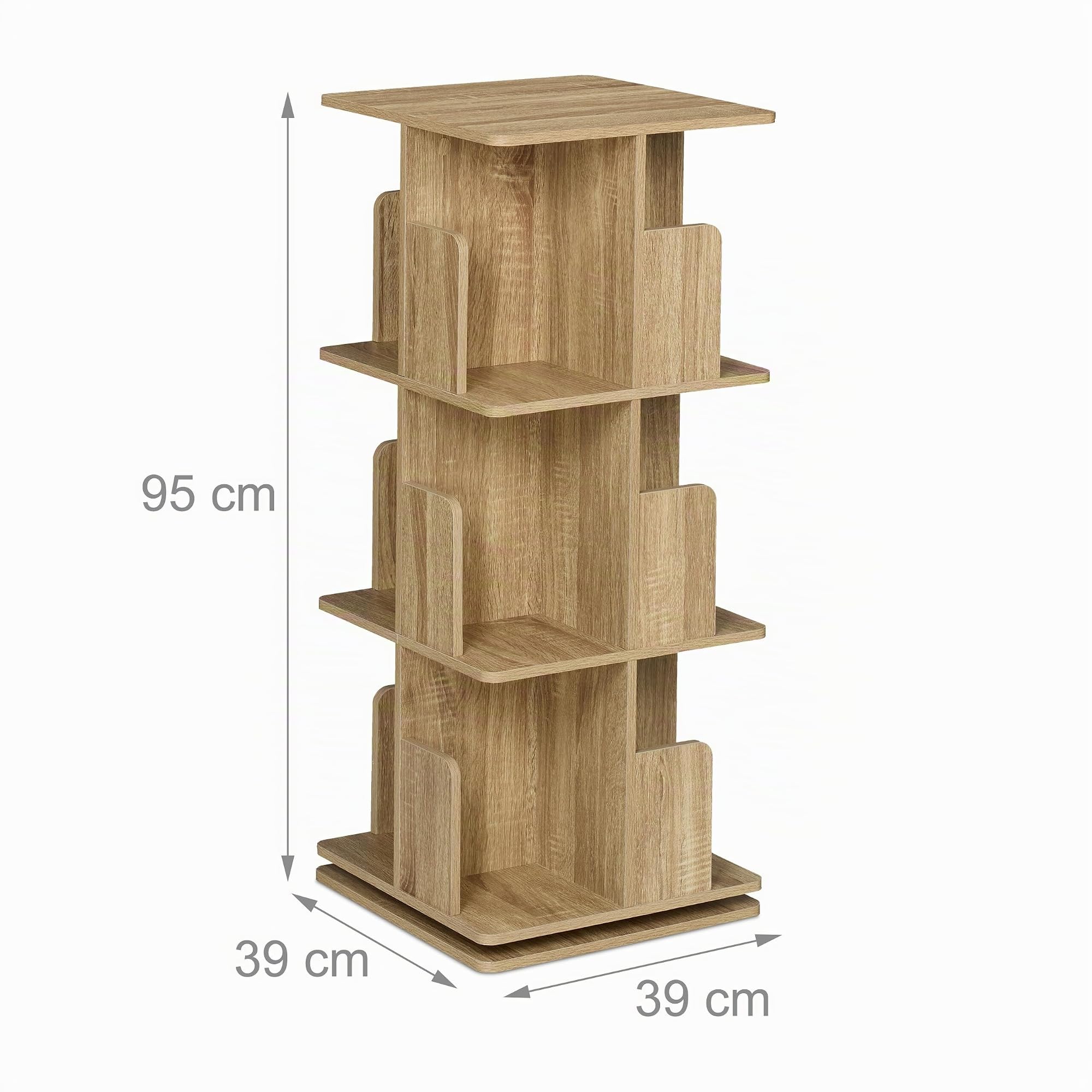 Relaxdays Libreria Girevole, 3 Ripiani Effetto Legno, Scaffale Porta Libri e CD, 95x39x39 cm, Torre Rotante, Naturale