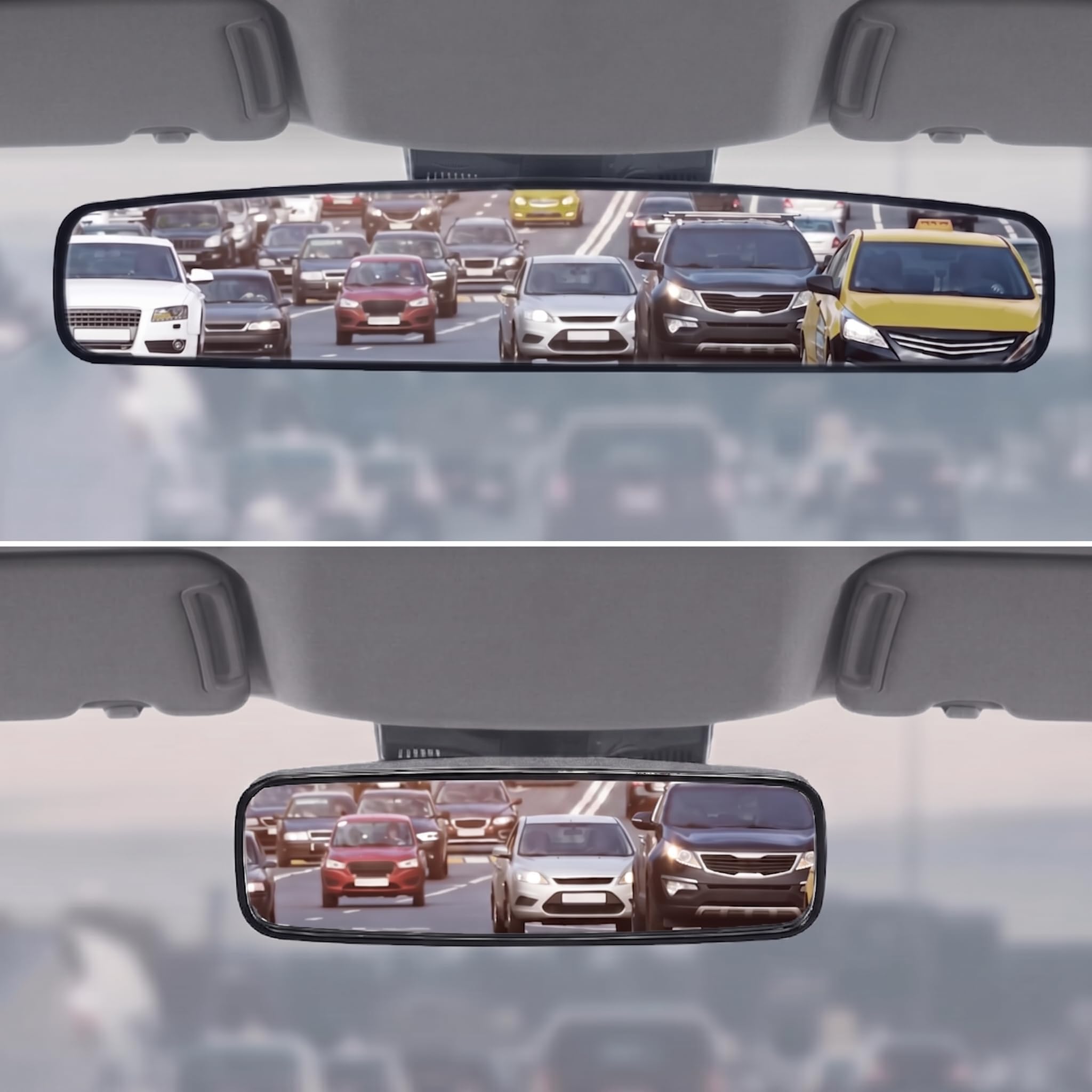 Goodyear 17” Panoramic Rear View Mirror – Universal Wide Angle Rear View Mirror for Car/SUV/Truck – Anti-Glare, Clip-On Large Rearview Extender for Safer Driving & Parking
