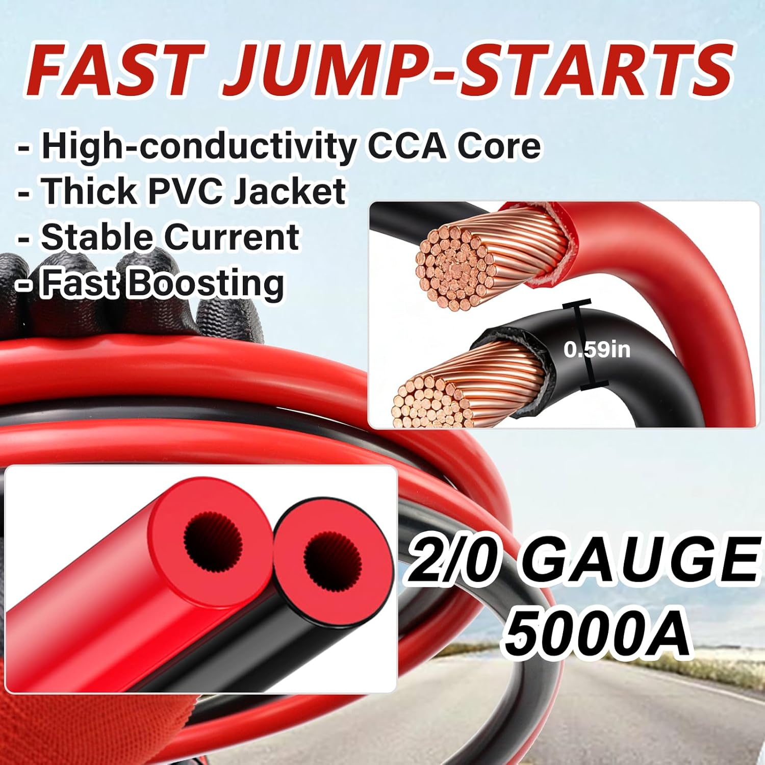 2/0 Gauge 40 FT Heavy Duty Jumper Cables,5000Amp Automotive Booster Cables for 12V & 24V Cars, SUVs and Trucks, Jumper Cables Kit with Carry Case and Gloves