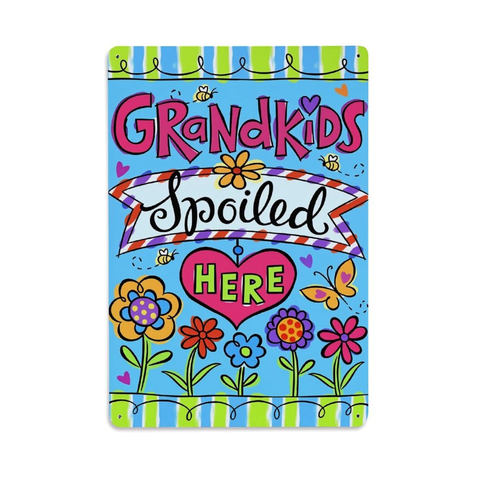 Enderetf Vintage Grandkids Spoiled Here Flowers Bees Tin Sign Metal Poster, Home Bar Garage Man Cave Cafe Indoor & Outdoor Wall Decoration 8X12inches