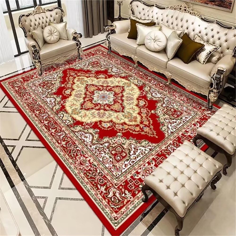 Tapis d'entrée antidérapant et classique rouge 160x200cm pour sécuriser votre salon