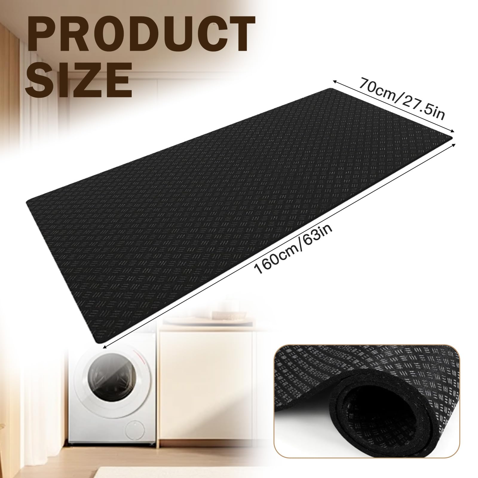 Tappetino antiscivolo su entrambi i lati, tappetino antiscivolo per lavatrice, extra large, 70 x 160 cm, riduce il rumore e impermeabile, tappetino antivibrazione per la casa, adatto per due