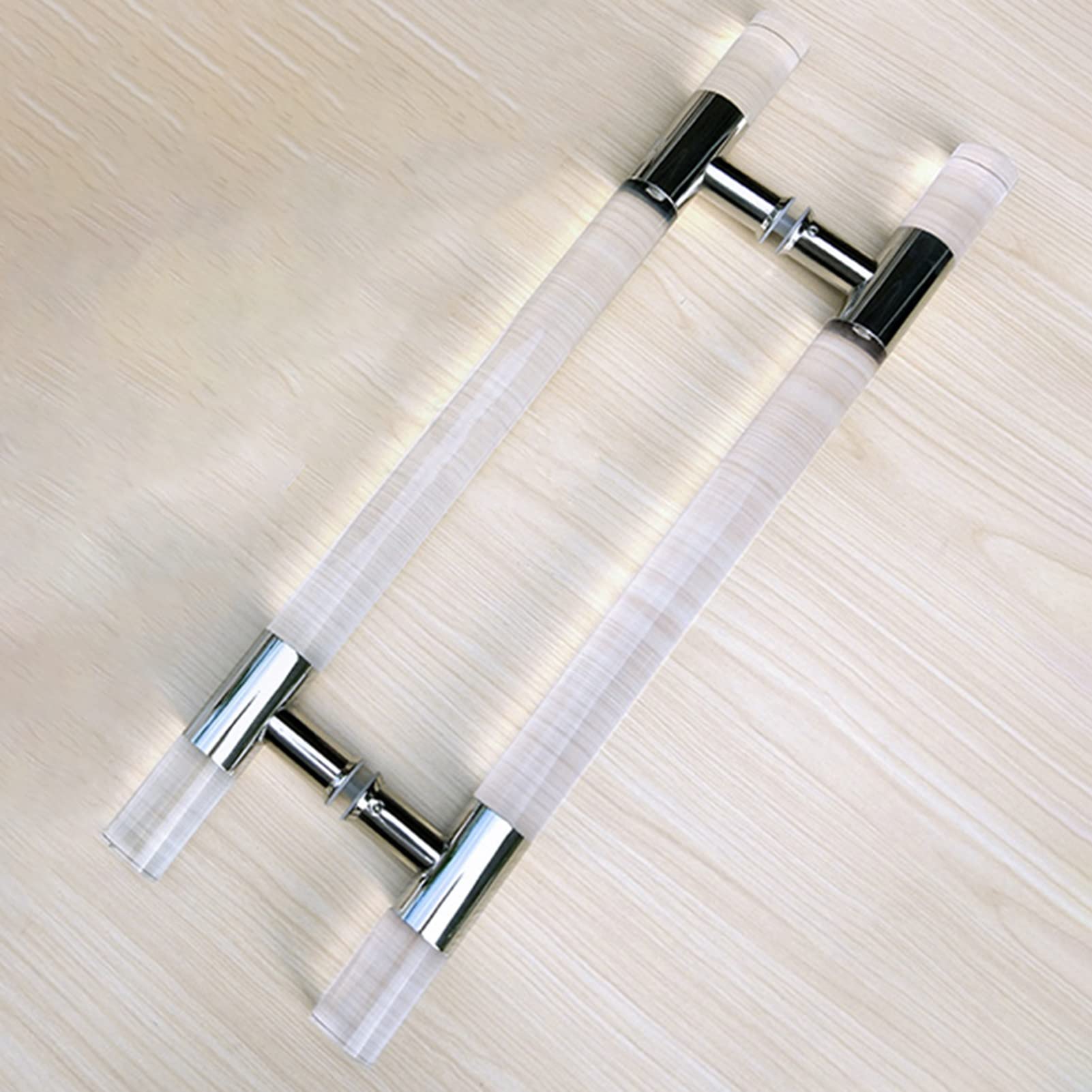 DFGHNBVC Rose Gold Acrylic Barn Door Handles - Modern Round Knob Set For Glass Doors, Wooden Gates Sliding Doors, 100Cm Bathroom Bedroom Push Bar,Silver-80Cm(31 1/2