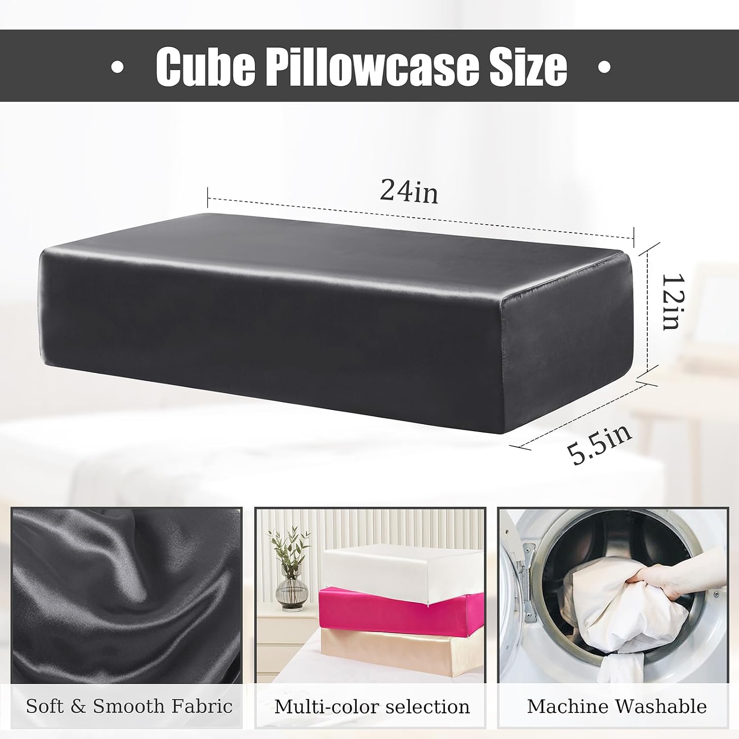 P Pothuiny Grey Pillowcase for Cube Pillow, 24"x12"x5.5" (1 Pack)