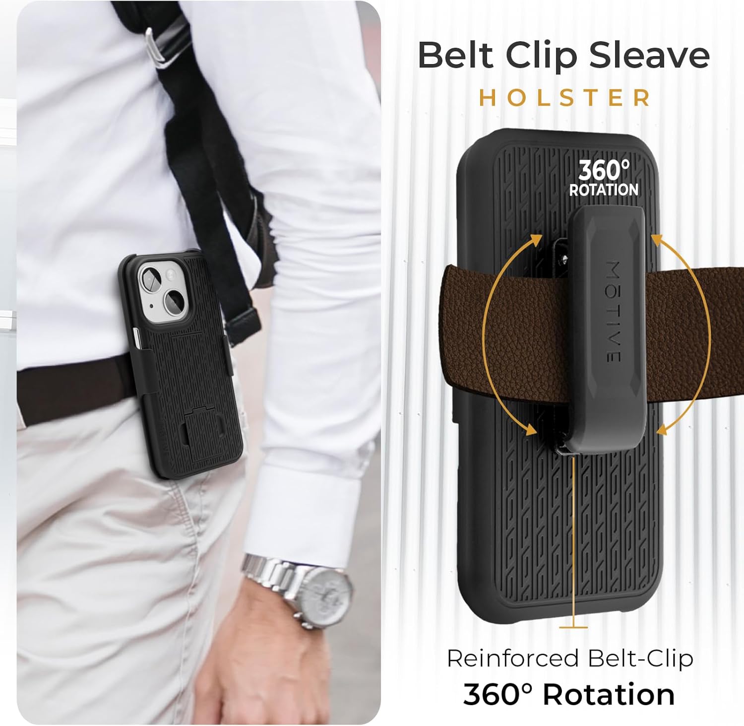 MOTIVE for iPhone 15 Case with Belt Clip, Shell Holster Combo for Apple iPhone 15 Holster, Slim Rugged Case, Drop Shockproof Protective Cover & Kickstand, 6.1 inch | Black - Image 4