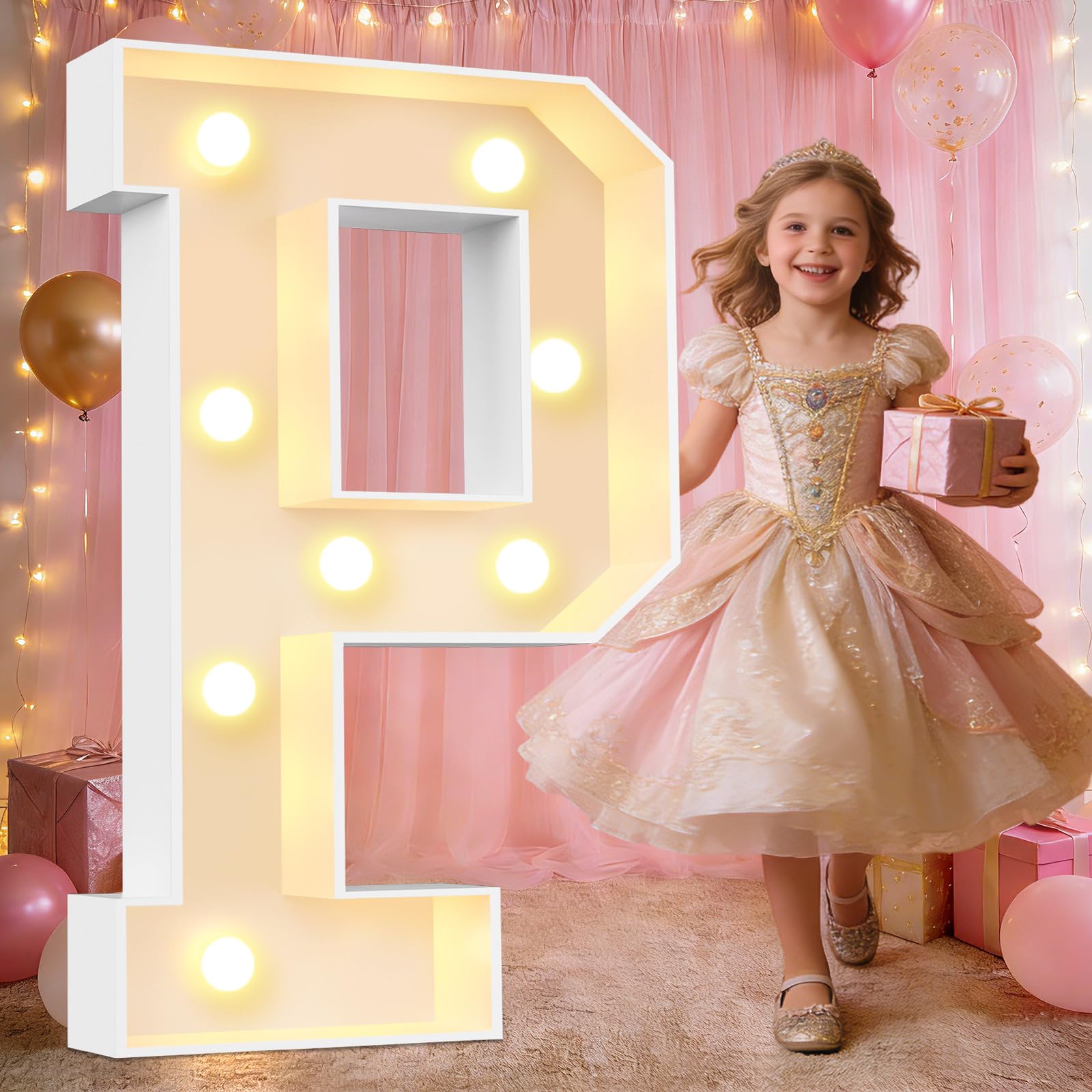 Pooqla 3FT Marquee Light Up Letters, LED Letters Big Mosaic Marquee Letters 3 Feet Tall, Giant Letter Sign for Balloons Birthday Anniversary Wedding