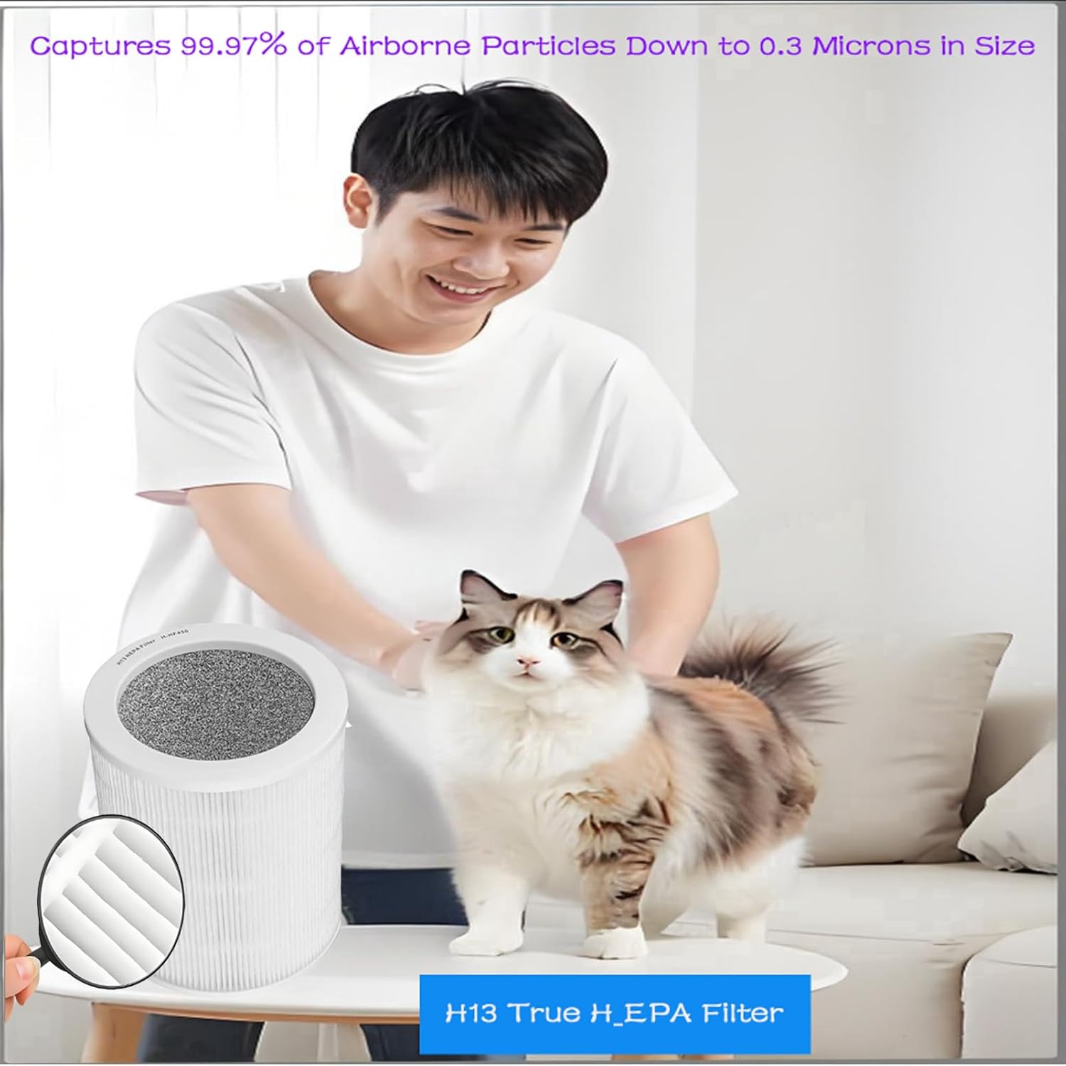 HP450 Filter Replacement For Hunter HP450UV / H-HF450-VP Cylindrical Tower Air Purifie, 2 H13 True H-EPA Filter + 4 x Activated carbon, used for Kitchen,Living Room,Bedroom,Office - Image 4